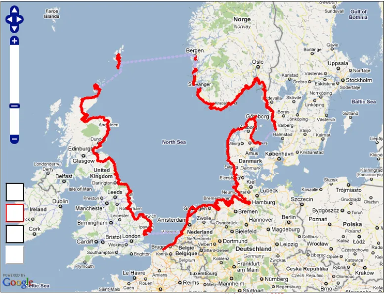 Karte der North Sea Cycle Route